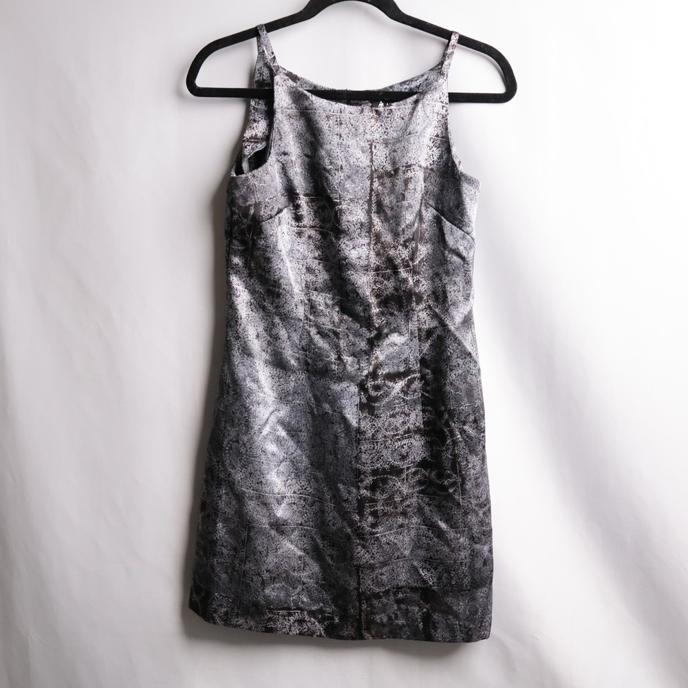 All That Jazz Vintage 90s Silver Metallic Abstract Sleeveless Mini Dress 7/8 Y2K